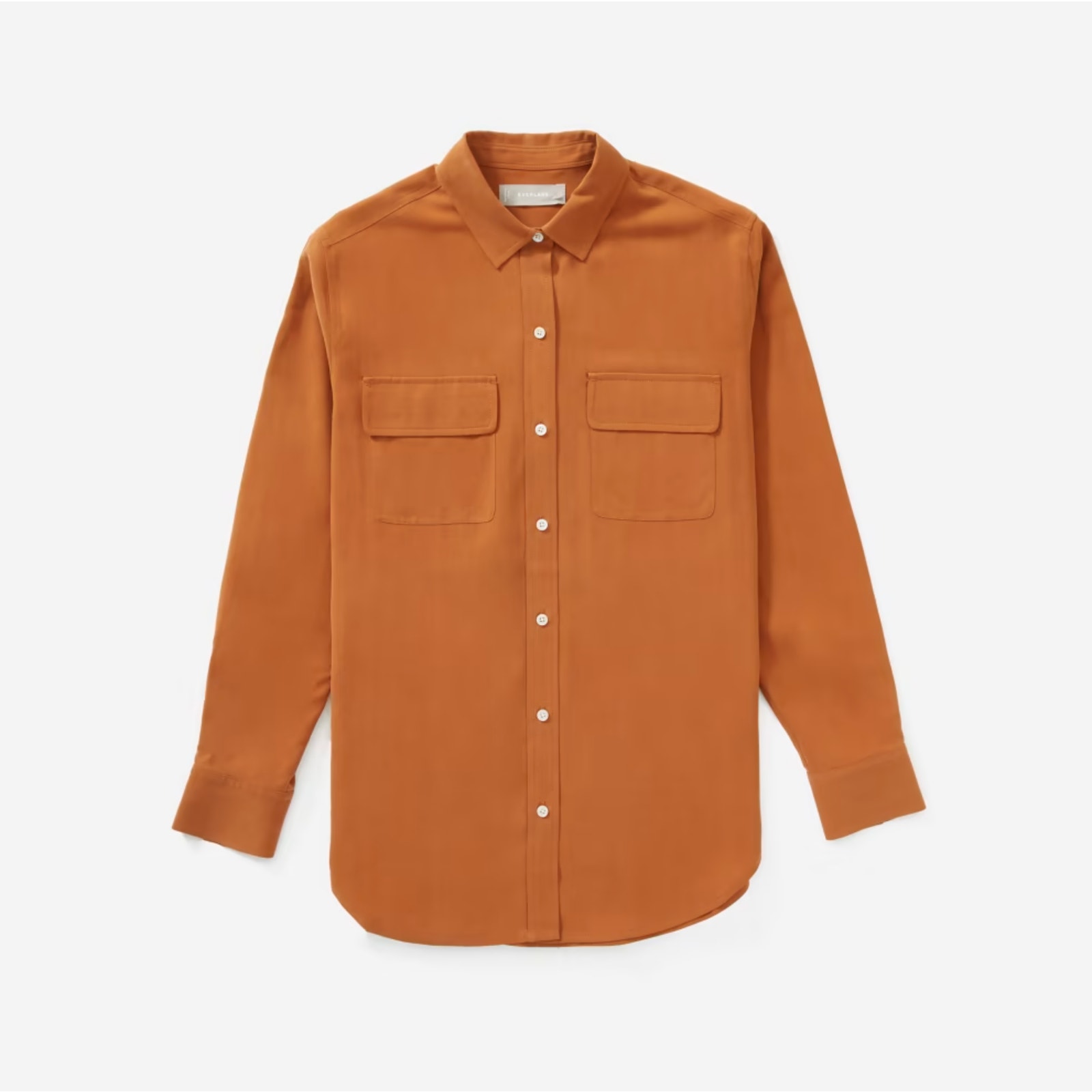 Everlane The Washable Clean Silk Two-Pocket Relaxed Shirt Camel Tan Sz 0 {V29}